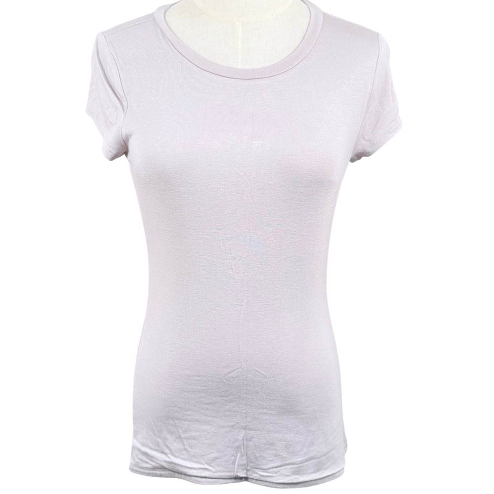 Express Womens S T-Shirt Shimmer SS Crew Neck Slim Fit Sparkle Top Y2K Coquette